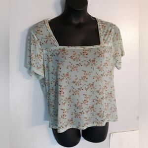 No Boundaries sheer mesh green floral blouse